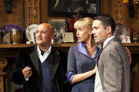 Karl Howman as Mr Paravacini, Jemma Walker as Mollie Ralston and Bruno Langley Giles Ralston in the UK tour of The Mousetrap. Picture Helen Maybanks.