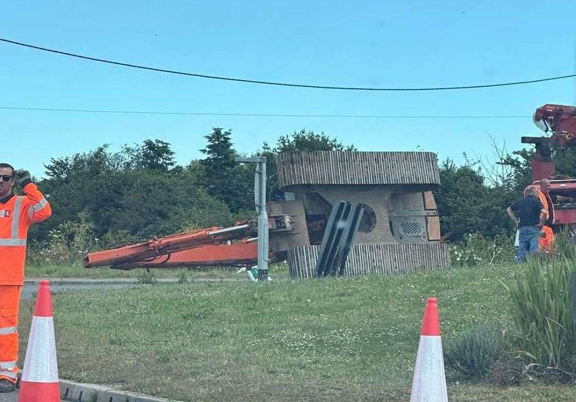 A digger blocked the roundabout by Cowstead Corner on Sheppey. Picture: Daniel Michael Bland