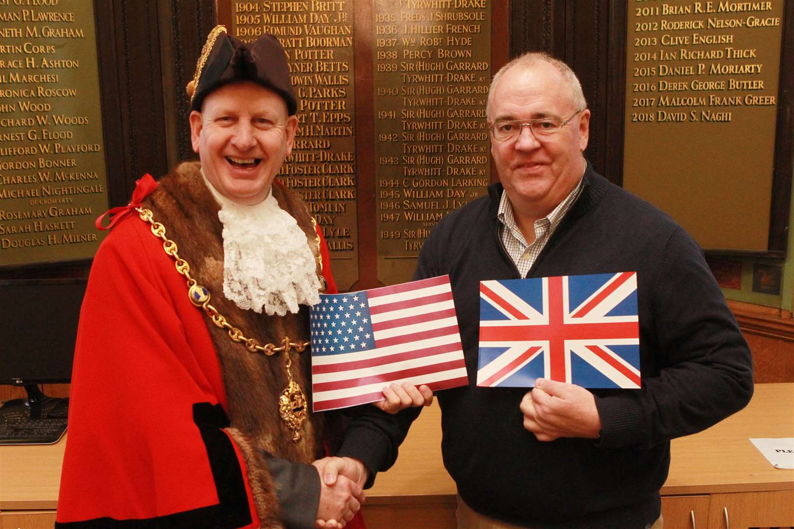 The Mayor of Maidstone Cllr Dave Naghi with the Mayor Peapack-Gladstone, in New Jersey, America, Gregory Skinner