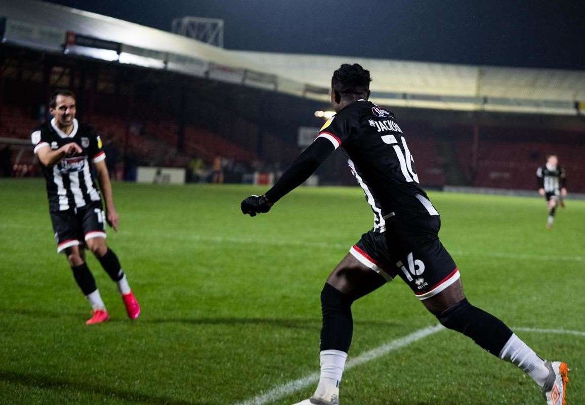 Ira Jackson celebrates his first goal for Grimsby Town Picture: Liam Emmerson L3 Visuals