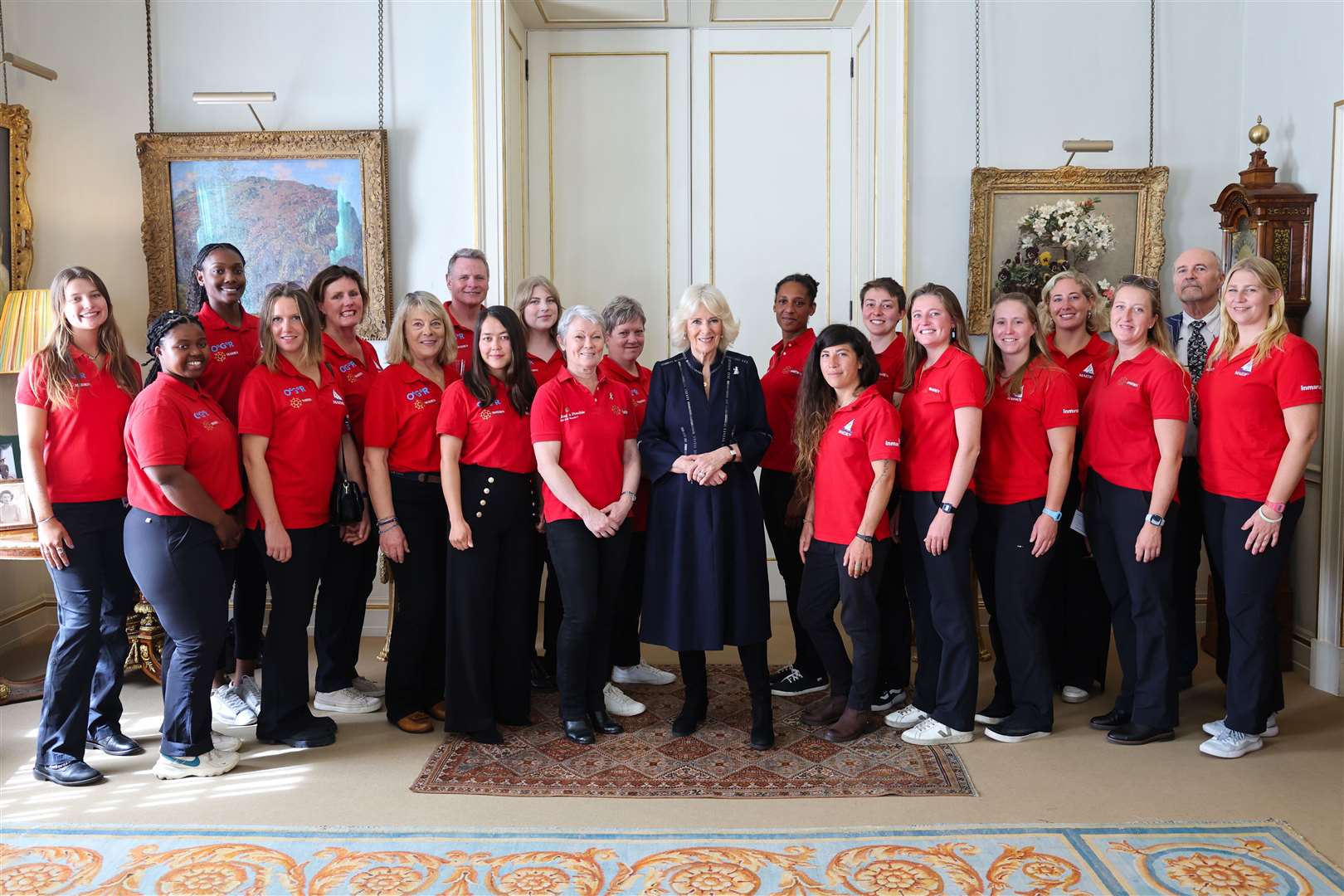 Camilla with past and present members of the Maiden crew (Chris Jackson/PA)