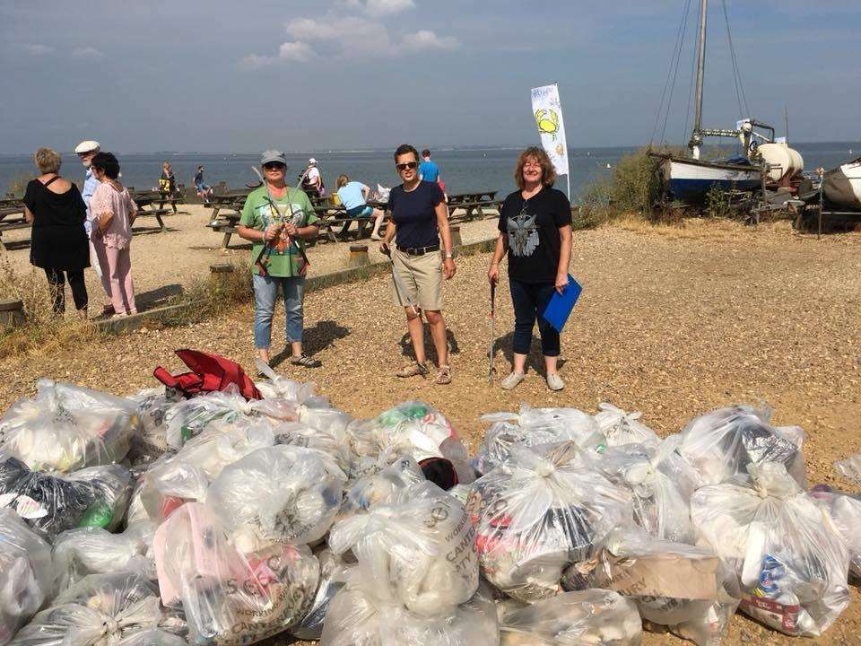 (L-R) Mel Green, Emma Burnham and Linda Proctor at the beach clean on Sunday. Picture: Whitstable's Marine Environment Group (3198930)