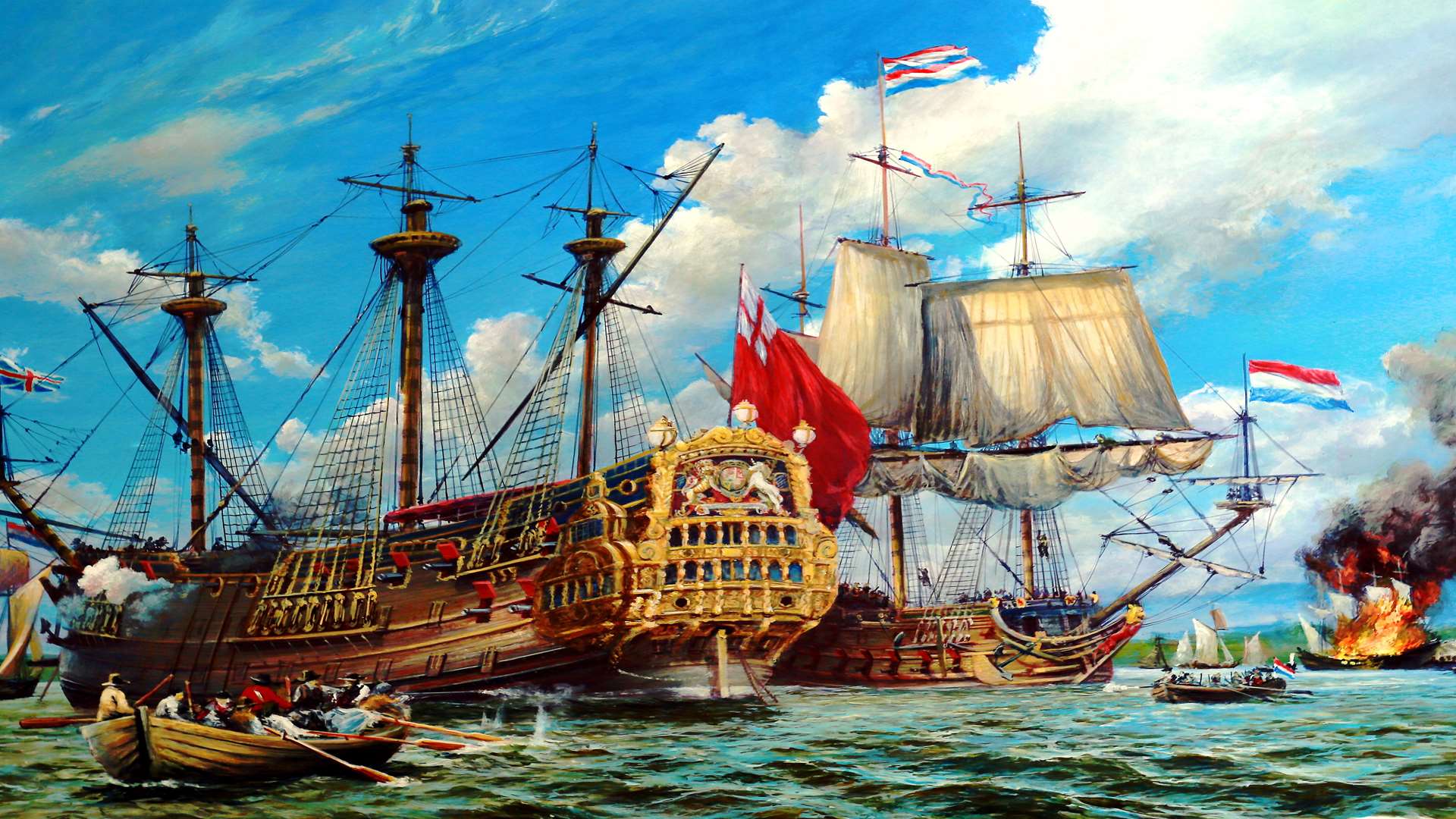 Paintings by artist Kevin Clarkson commemorating the 350th anniversary of the Battle of Medway