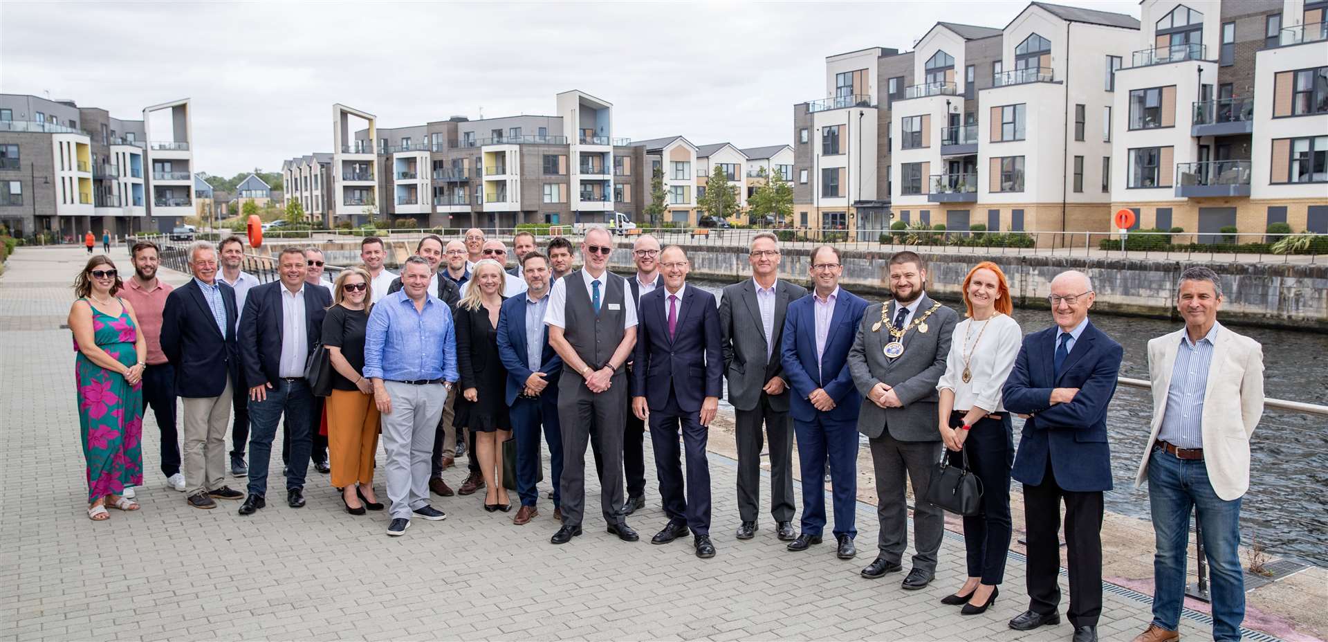 The team behind St Mary's Island celebrate the final phase of the housing scheme with Mayor of Medway Cllr Marian Nestorov and his wife Liubov Nestorov