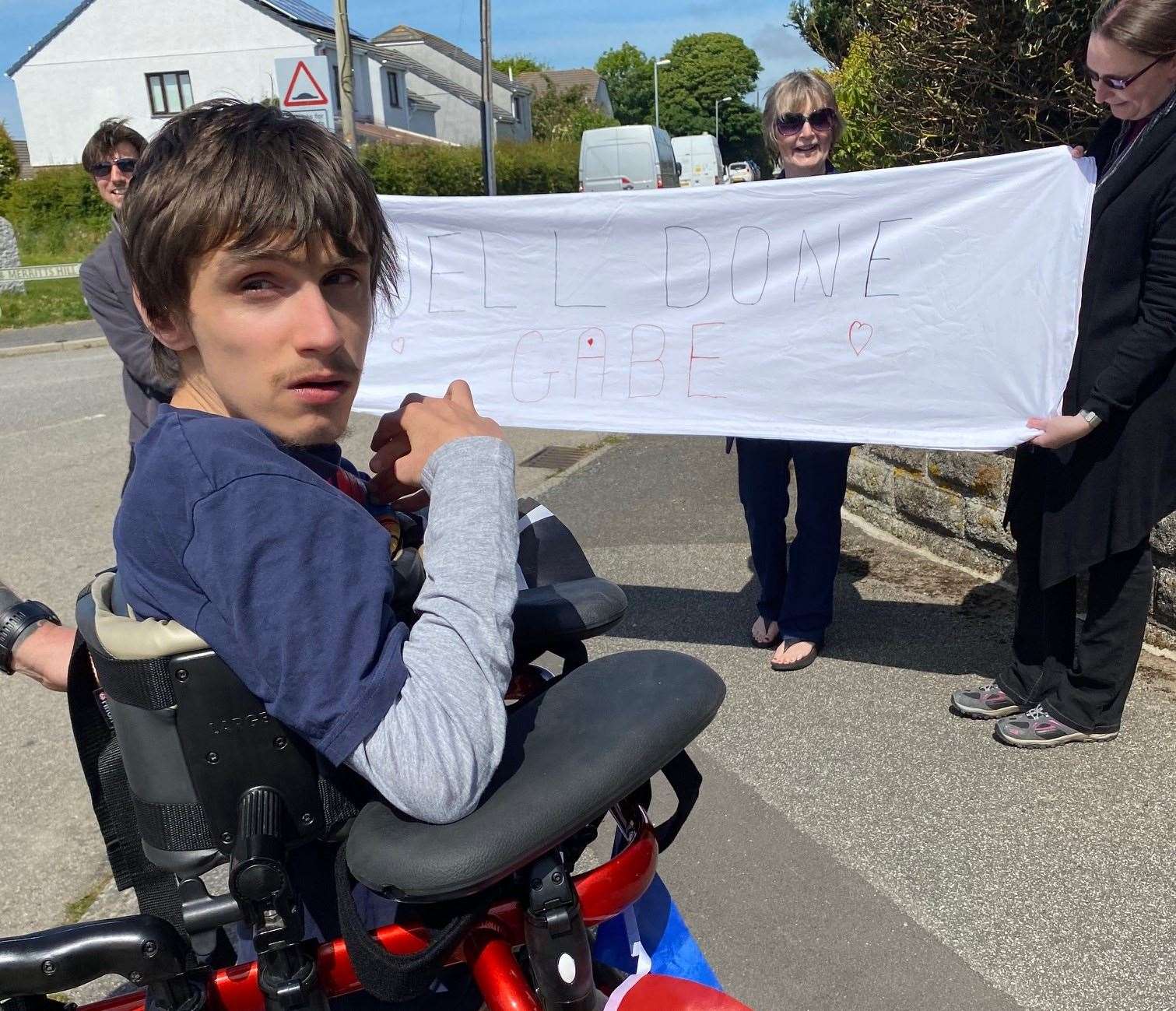 Gabe Judge at the end of his two-day walk (Debbie Judge/PA)