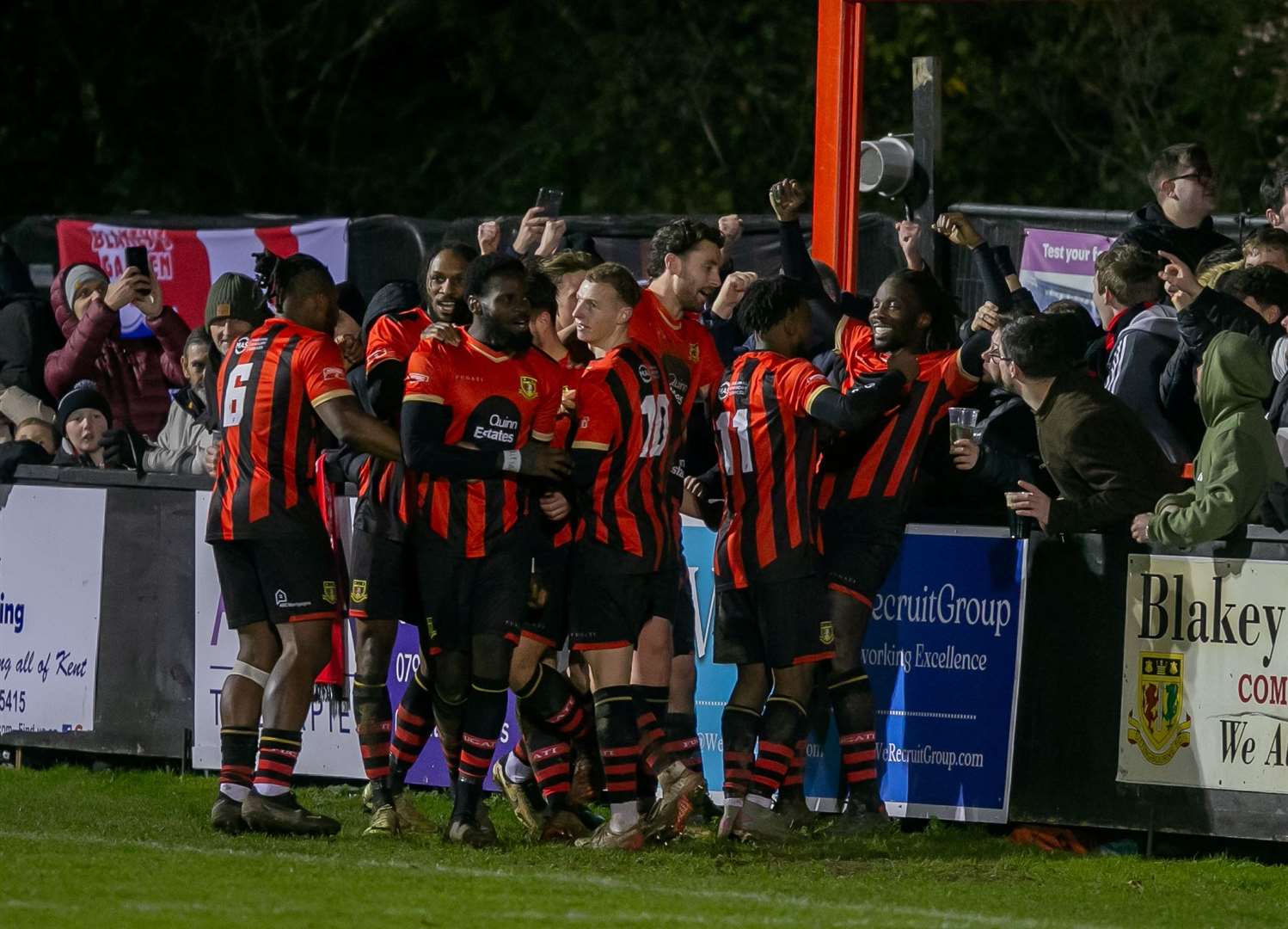 Henry Sinai (No.11) has just scored Sittingbourne’s decisive second goal. Picture: Ian Scammell