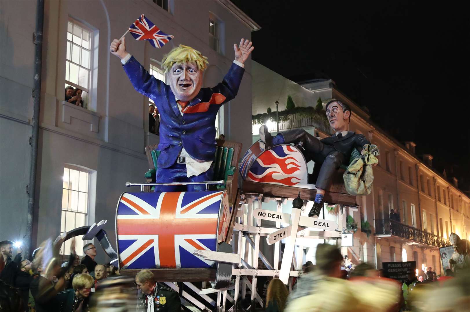 An effigy of Prime Minister Boris Johnson and Commons Leader Jacob Rees-Mogg during the parade through Lewes last year (Gareth Fuller/PA)