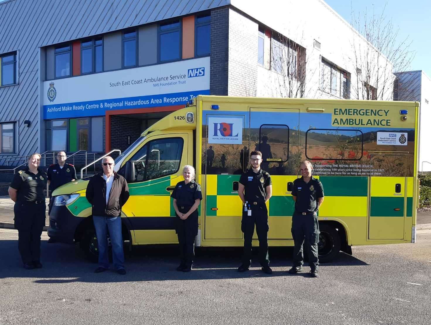 Mike Ferguson reunited with paramedics who saved his life. Picture: Secamb