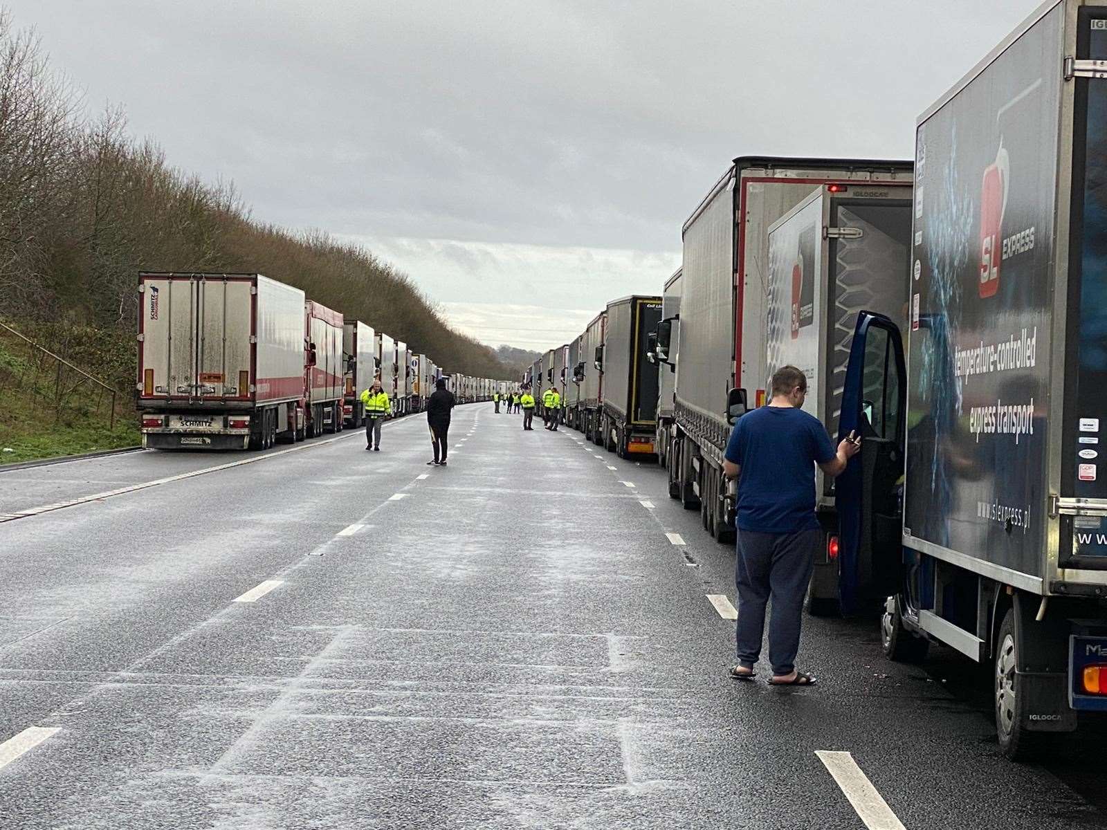 Lorries queue on the M20 Picture: Barry Goodwin
