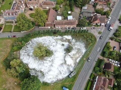 The pond had to be covered in hydrated lime to rid it of any remaining fish. Picture: Brenchley and Matfield Parish Council