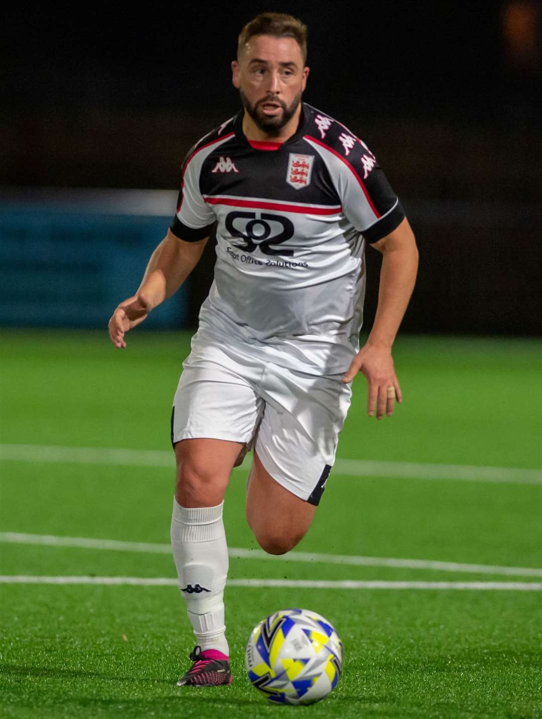 Faversham player-manager Sammy Moore on the pitch and on the ball. Picture: Ian Scammell