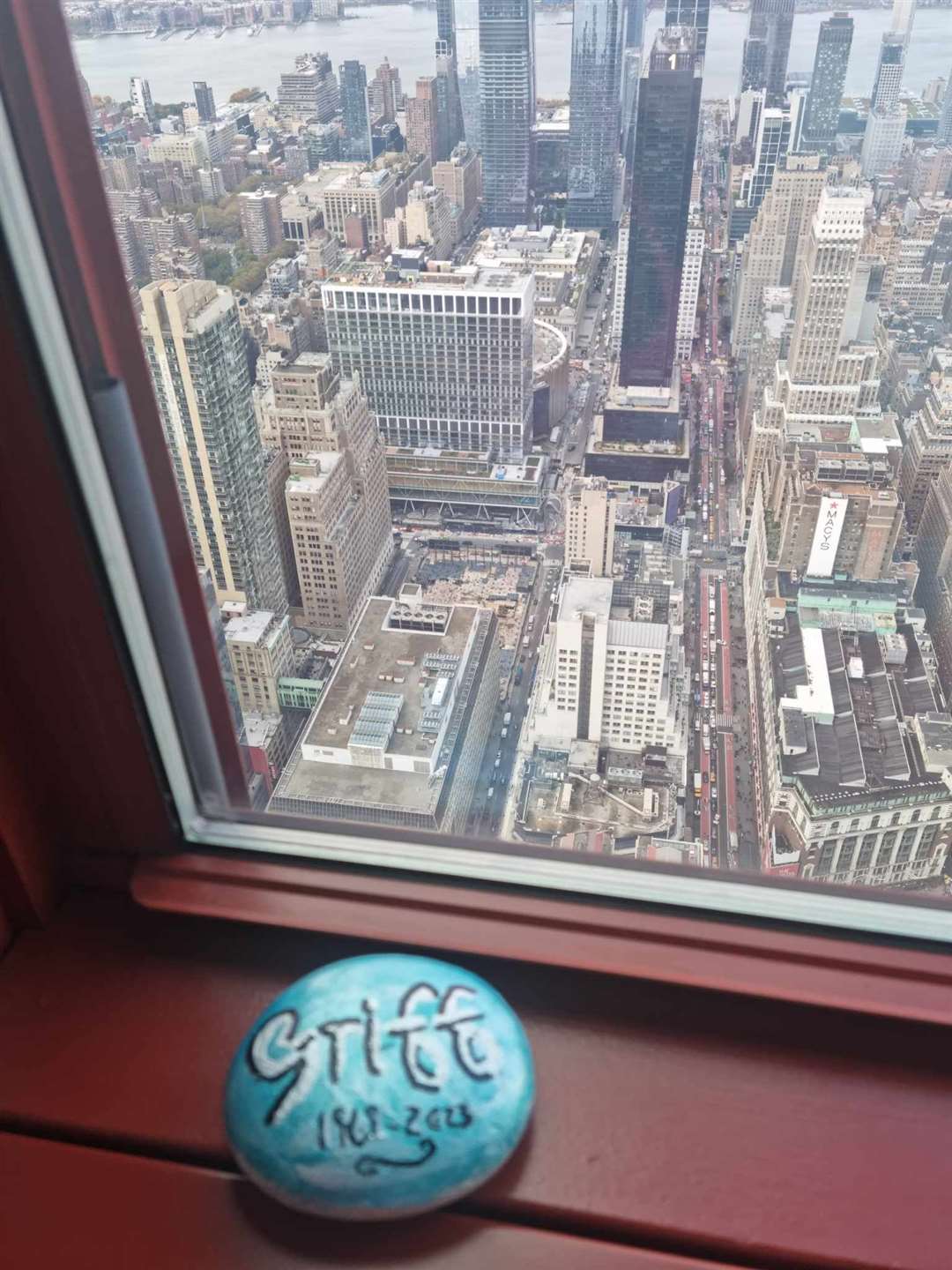 A rock reading the word ‘Griff’ which had been left on the 86th floor of the Empire State Building in New York City for another person to discover (Sheila Scottow/PA)