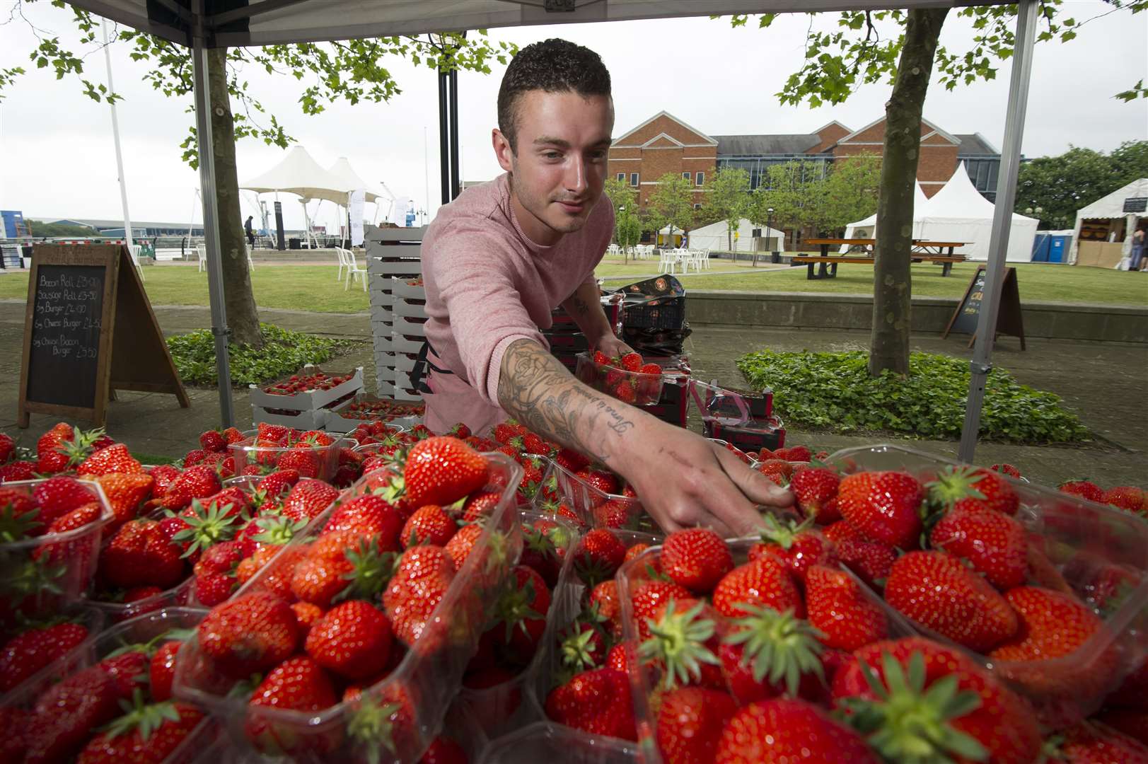 Alex Little with strawberries