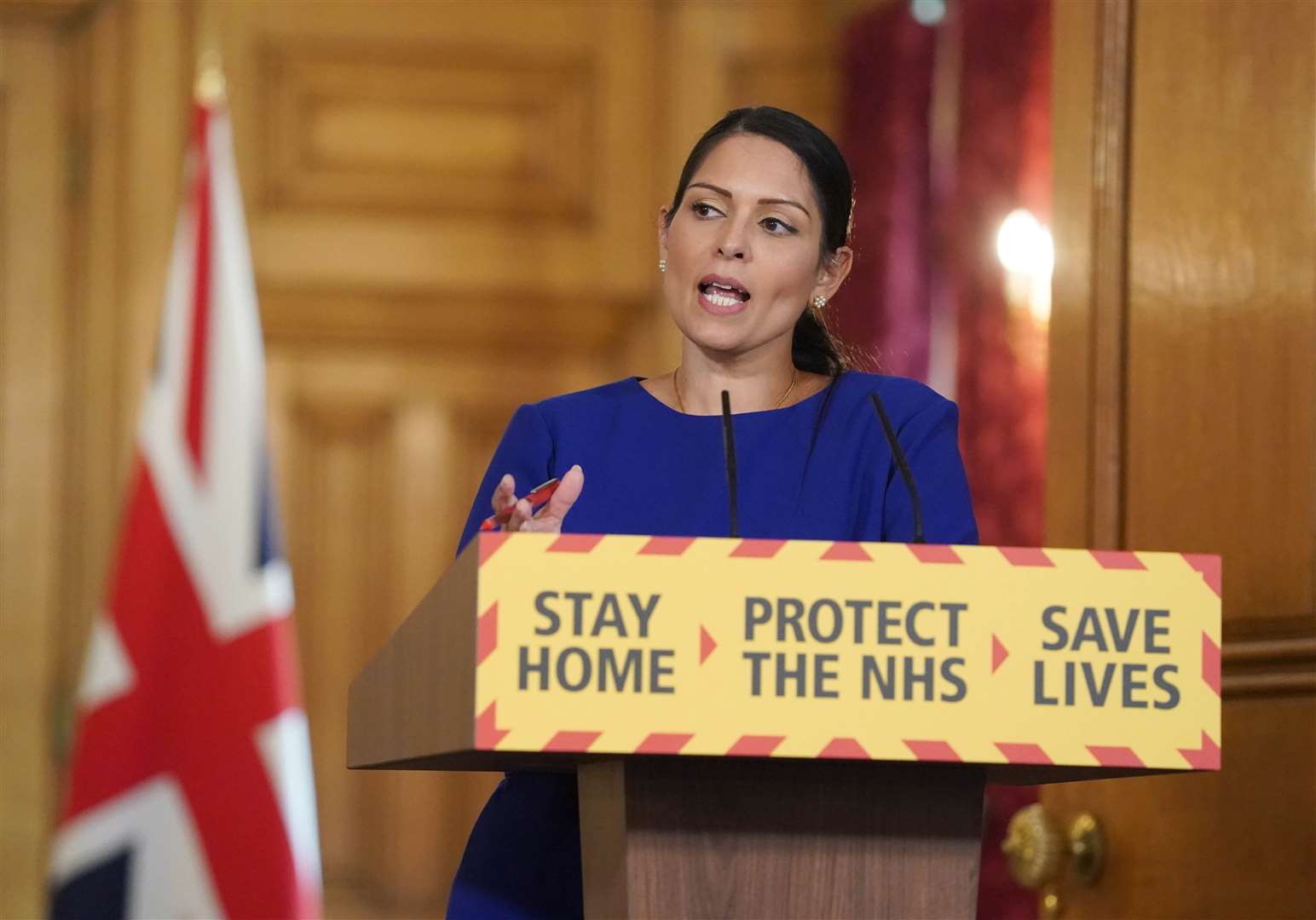 Home Secretary Priti Patel during a media briefing (Pippa Fowles/10 Downing Street/Crown Copyright)