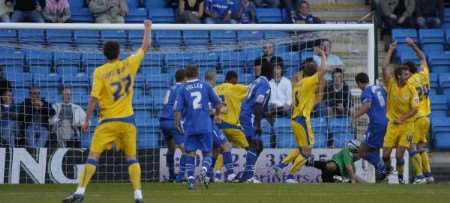 Colchester score their winning goal before the vandals struck