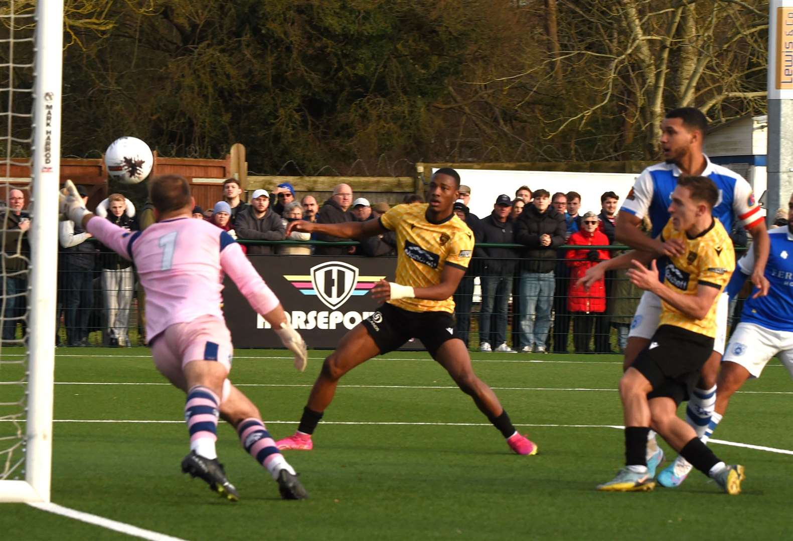 National League South: Tonbridge (blue) 1-1 Maidstone. Matt Rush 1-0. Picture: Steve Terrell