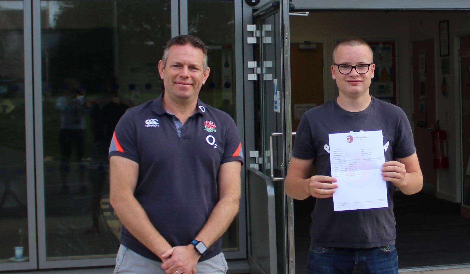 Success student Christopher Muir with head teacher Simon Smith. Picture: Goodwin Academy