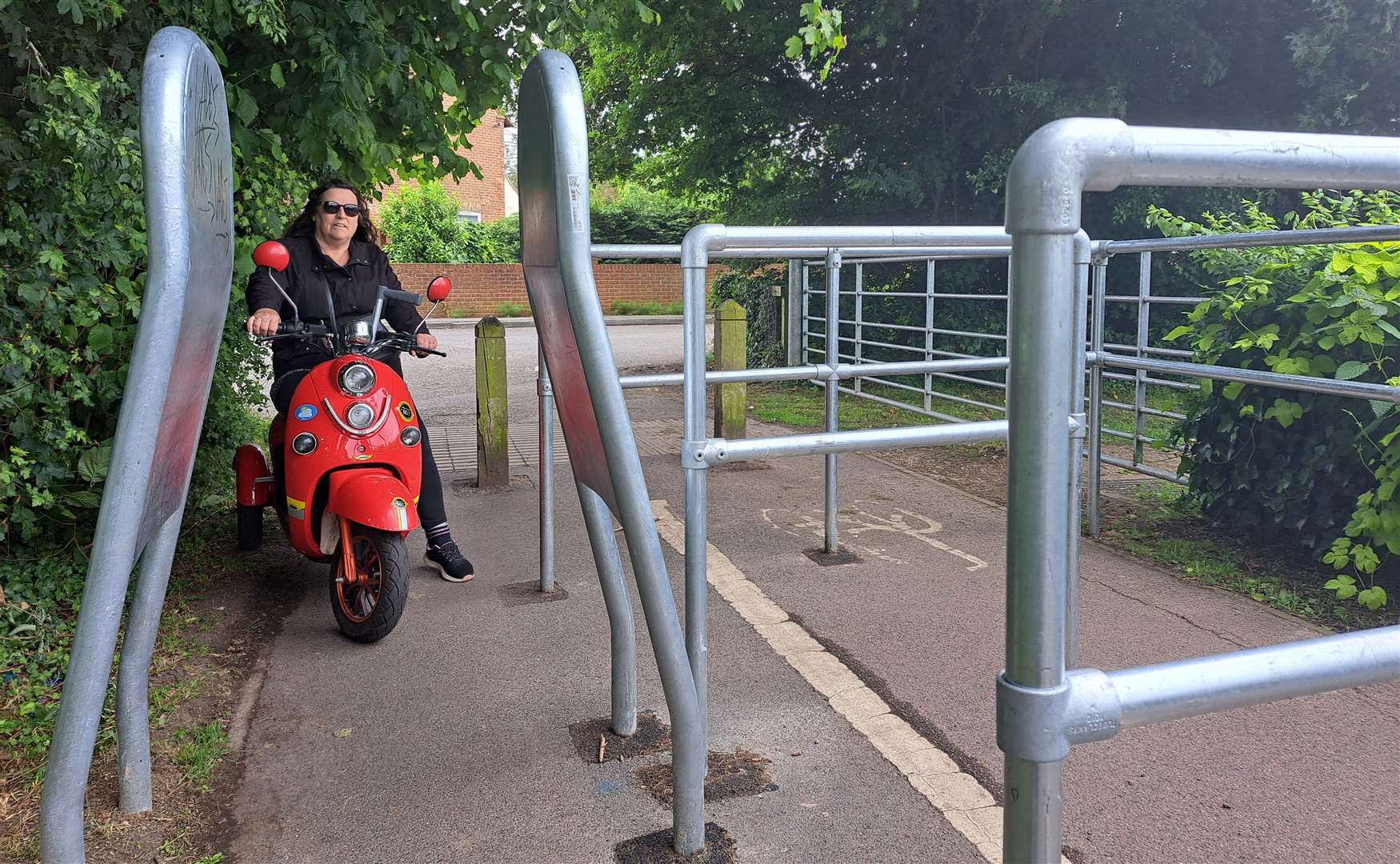 Jenny Kellam got stuck as she tried to make her way through the barriers in South Willesborough