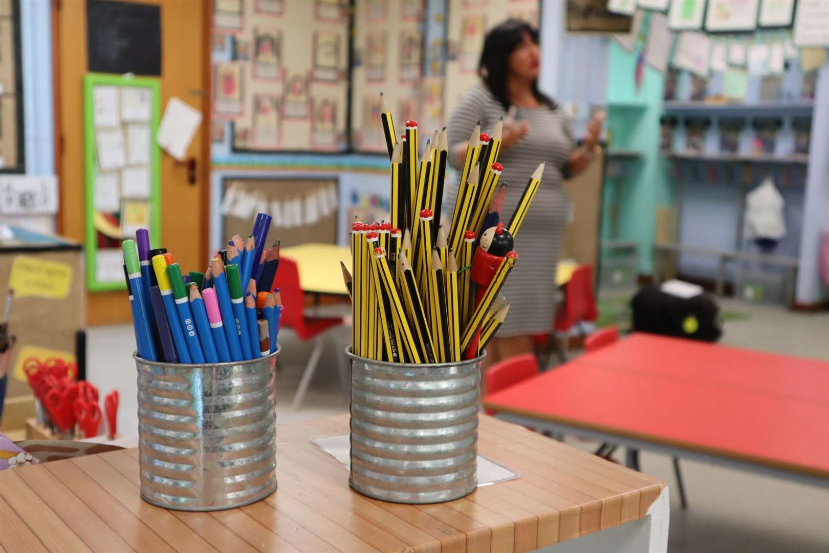 Tins of pencils are outlawed in the new lockdown primary classroom