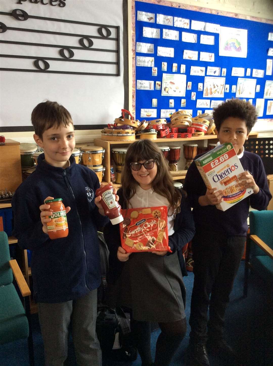 Three year six pupils from Barnsole Primary, Gillingham, have been working hard to create the food parcels. Picture: Kelly Newman
