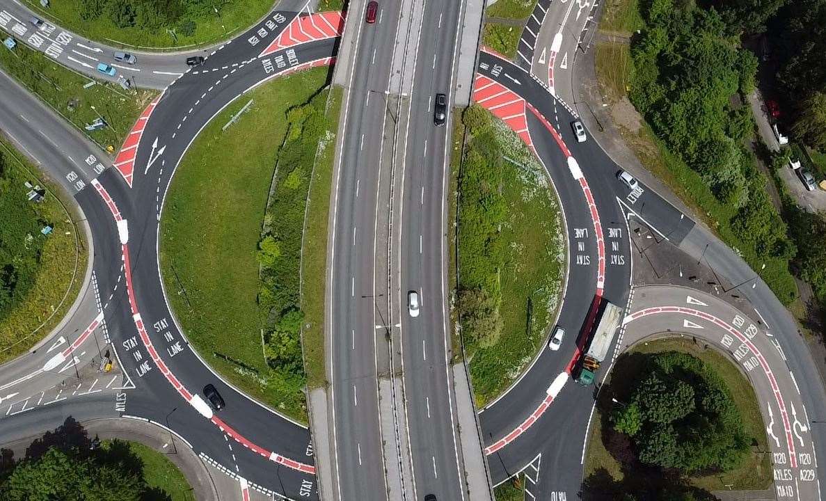 The Running Horse Roundabout in Maidstone has changed to a “turbo roundabout”. Picture: Barry Goodwin