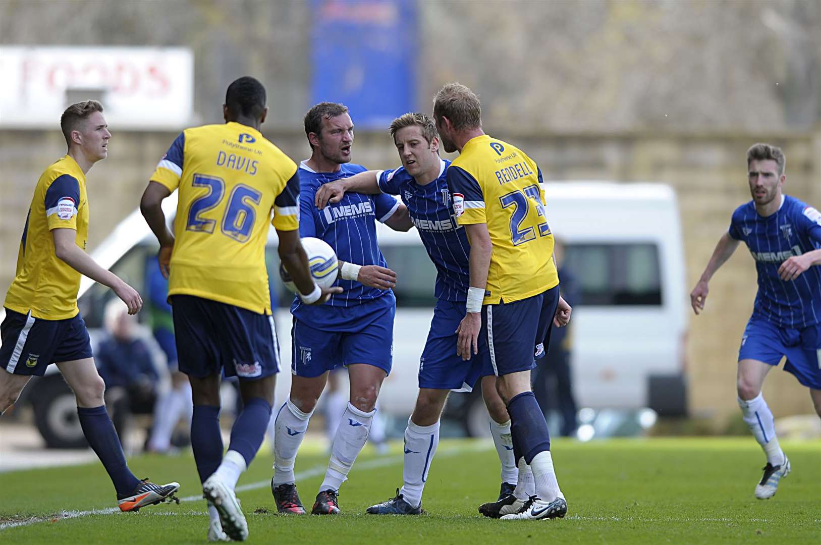 Scott Rendell clashes with Danny Kedwell during a 2012 game against Gillingham while on loan at Oxford United Picture: Barry Goodwin