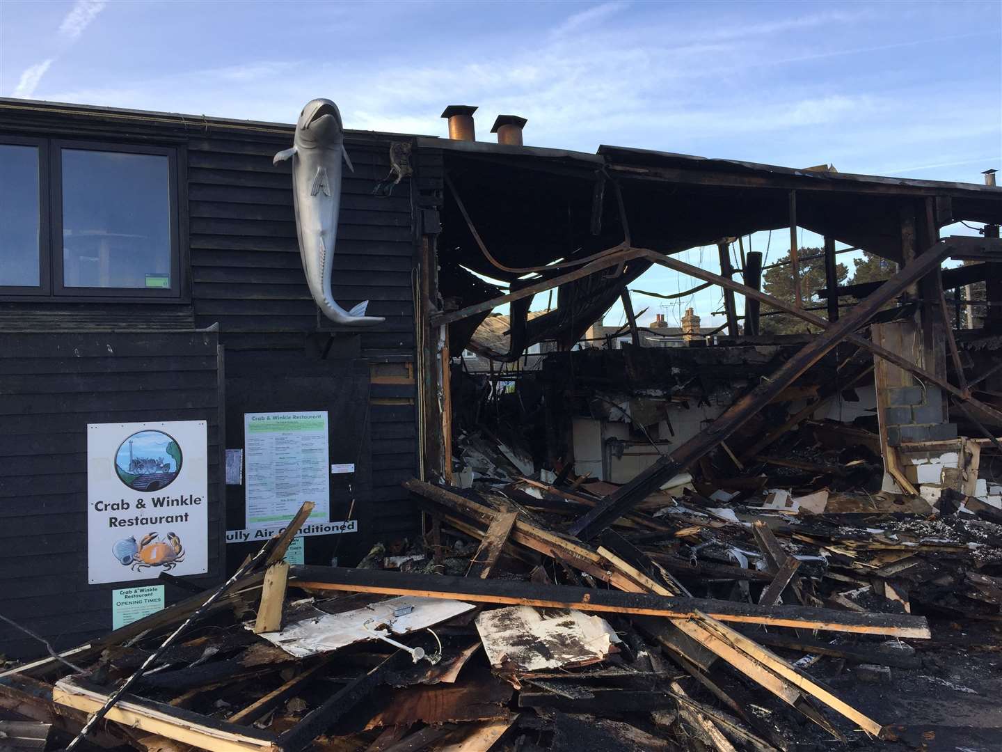 The aftermath of the cockle shed fire at Whitstable Harbour. Picture: Brad Harper