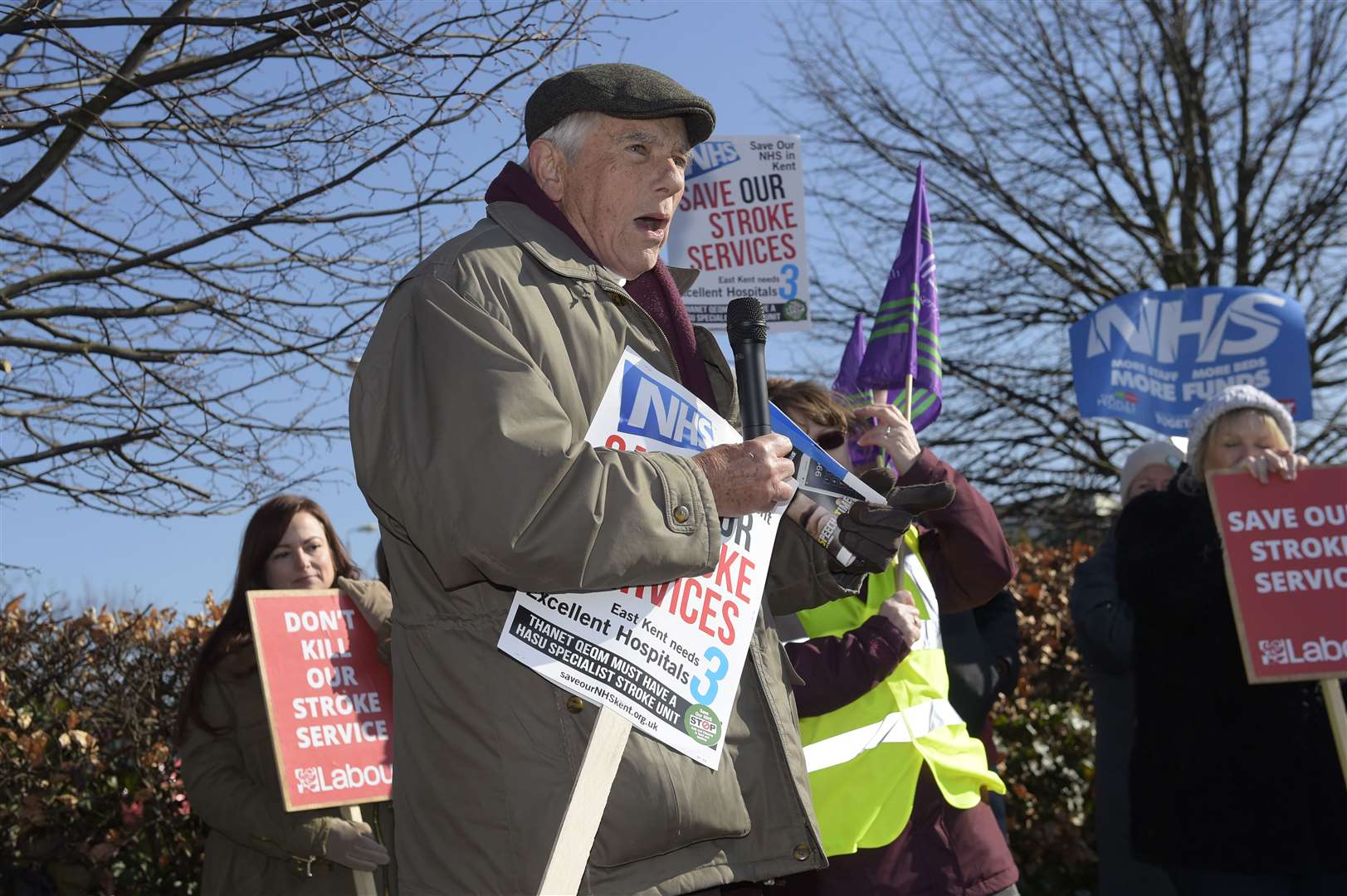 Dr Jim Appleyard addresses a protest to save QEQM's stroke service. Picture: Tony Flashman