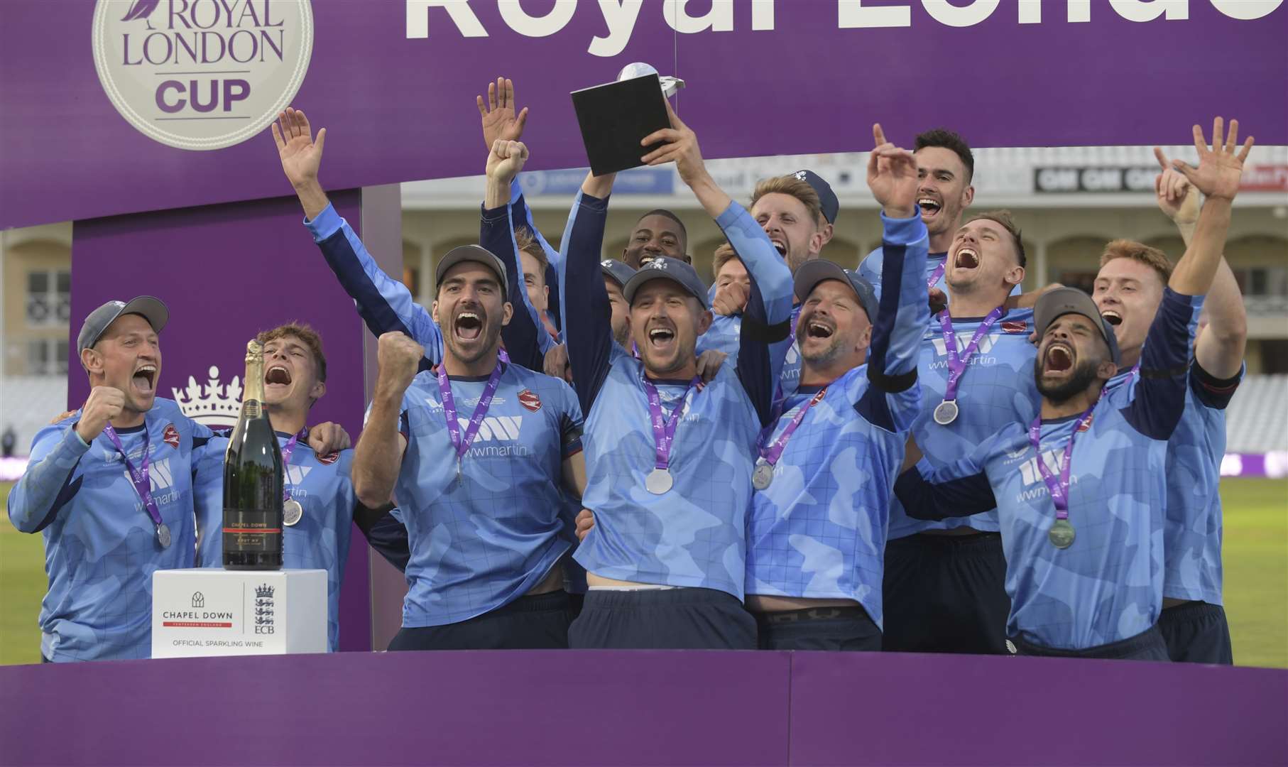 Kent Spitfires lift the Royal London One-Day Cup after beating Lancashire in the final at Trent Bridge. Picture: Barry Goodwin