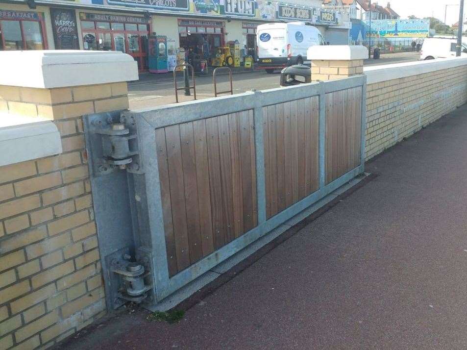 Flood defences have been deployed in Whitstable and Herne Bay this weekend ahead of the high tide. Picture: Canterbury City Council