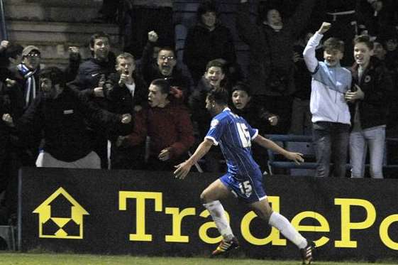 Bradley Dack celebrates as Gills grab a last-gasp draw. Picture: Barry Goodwin