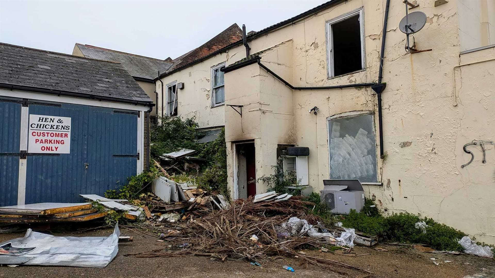 The aftermath of the blaze at the former Hen and Chicks pub. Picture: Jonathan Brierly