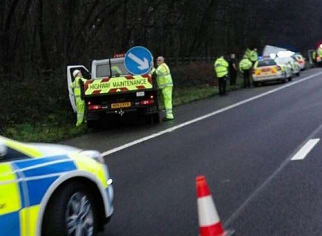 Police cars at the scene after stopping the van on the M2. Picture: Ben Tavener.