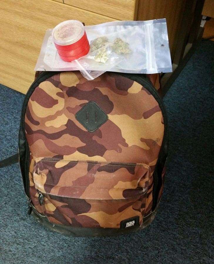 Police in Ashford find marijuana in a lost rucksack which was left at a bank. Pic: @kentpoliceash (21396058)