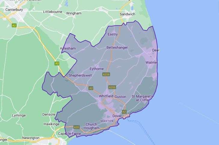 A map of the Dover and Deal constituency