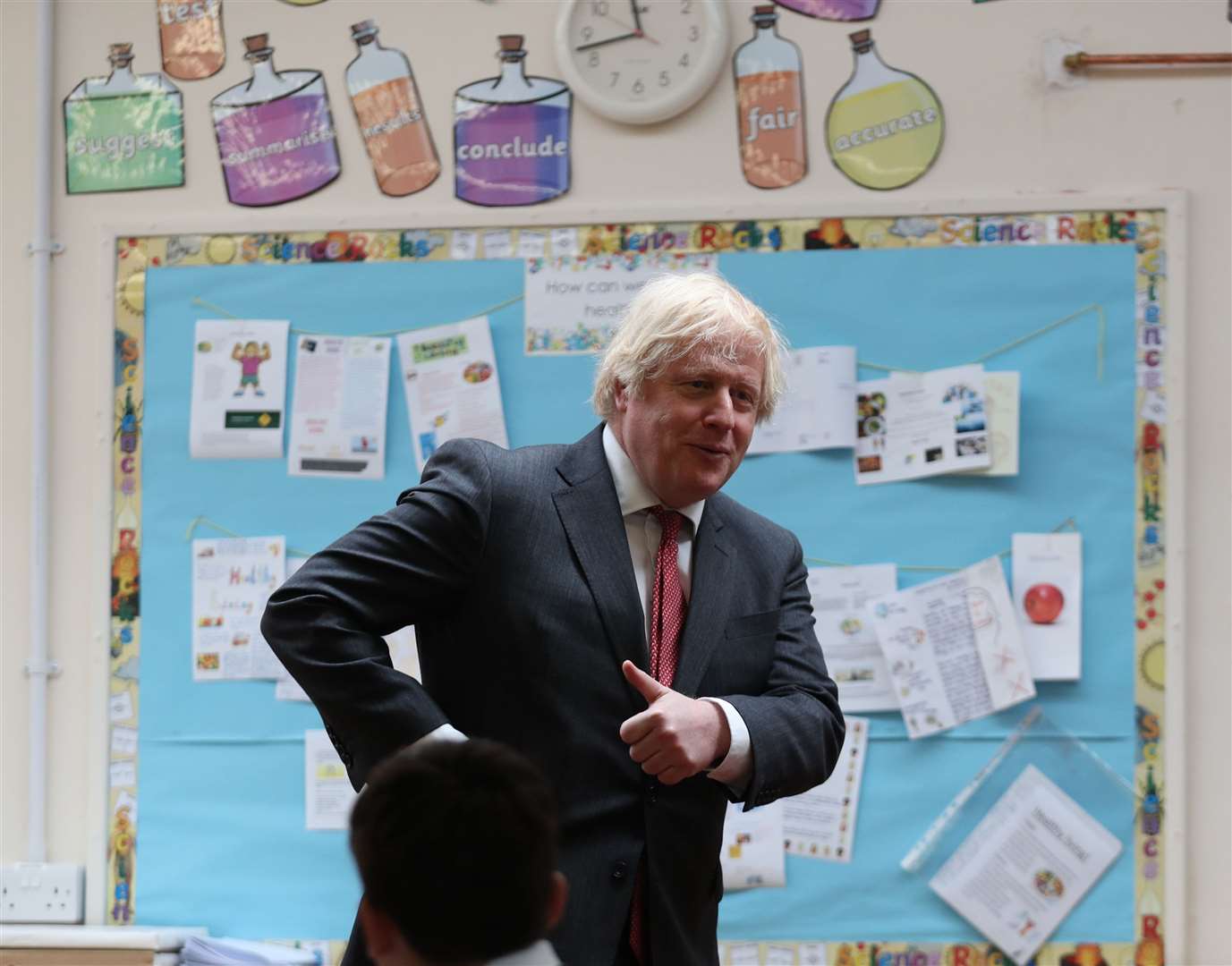 Prime Minister Boris Johnson joins a socially distanced lesson (Steve Parsons/PA)