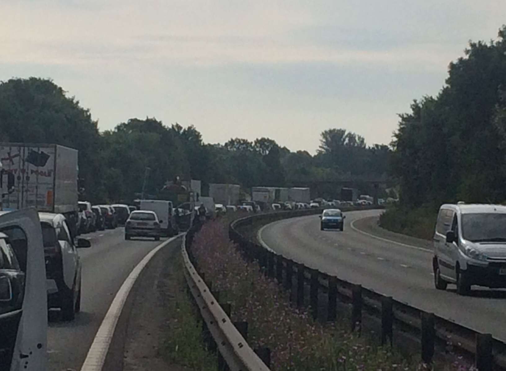 Nose to tail traffic after the multi-vehicle pile-up