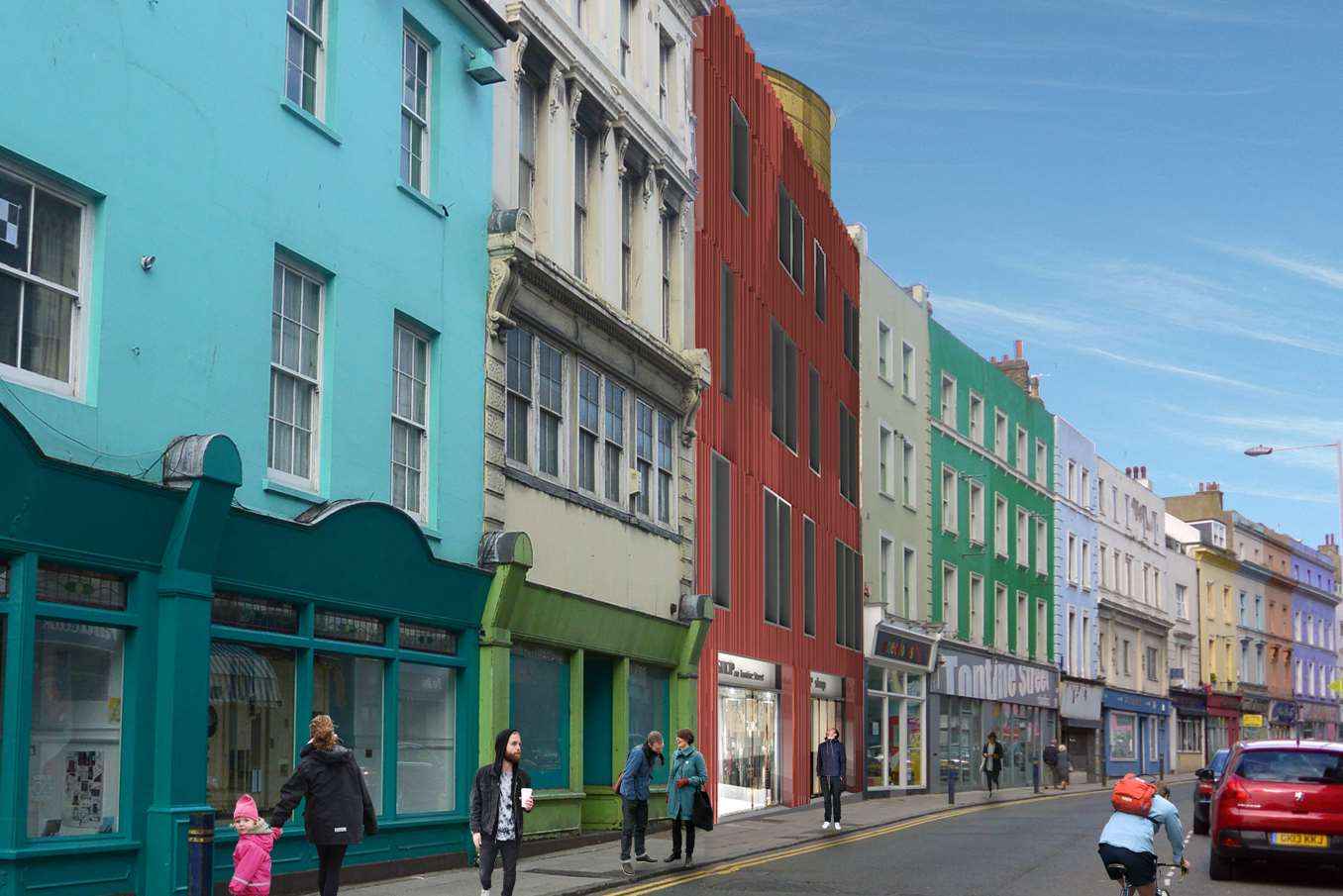 Artists impression of a new building for flats, shops, office, bar and restaurant space in the gap in Tontine Street. Picture: Roger De Haan Charitable Trust