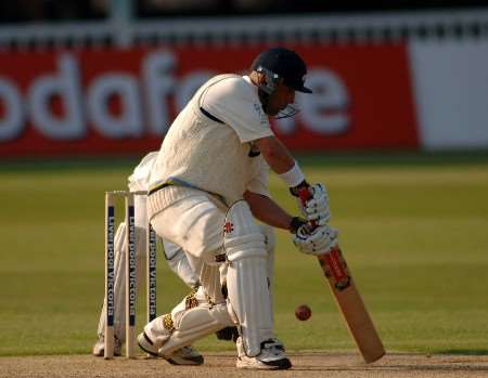 Darren Lehmann drives on his way to an unbeaten 176. Picture: BARRY GOODWIN