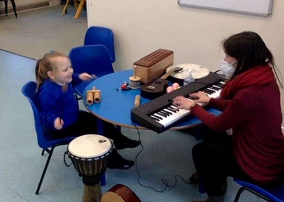 Olivia Taylor has been having music therapy with Ellie Fletcher thanks to ellenor hospice, Gravesend. Picture supplied by ellenor