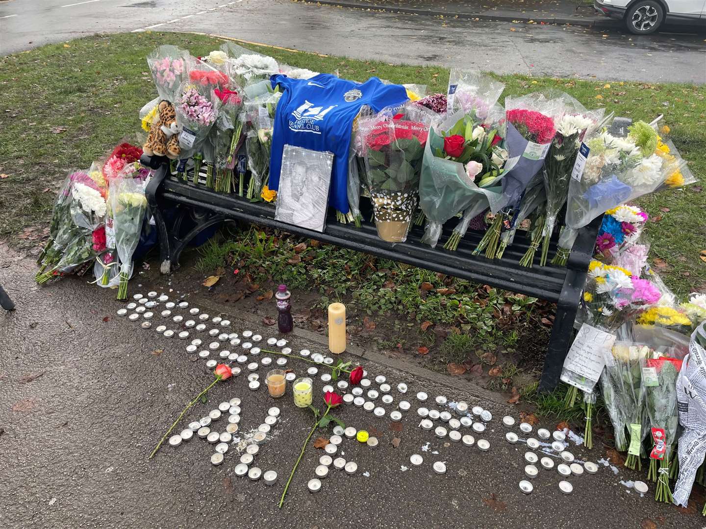 Tributes left on a bench on Broadgate Lane, Horsforth, following the death of Alfie Lewis (Dave Higgens/PA)