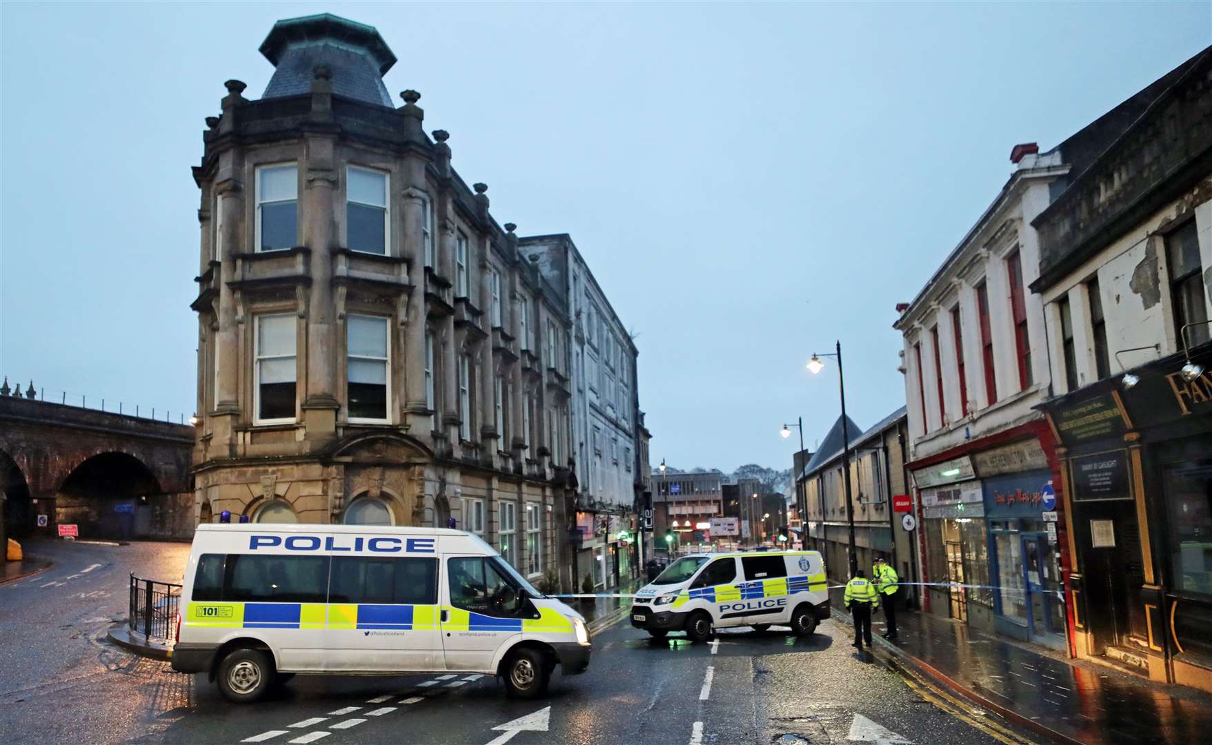 A police cordon at West George Street in Kilmarnock (Jane Barlow/PA)