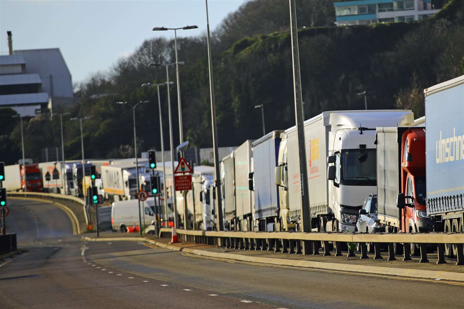 Freight lorries queue to enter the Port of Dover (Aaron Chown/PA)