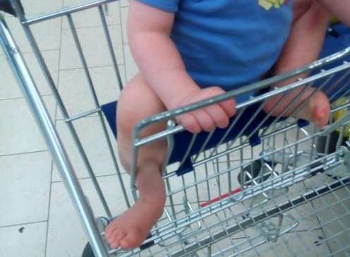 Fire crews were called to a toddler stuck in trolley.