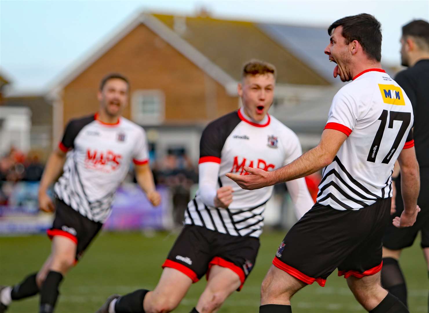 Riley Alford celebrates his equaliser with Deal team-mate Alex Green. Picture: Paul Willmott