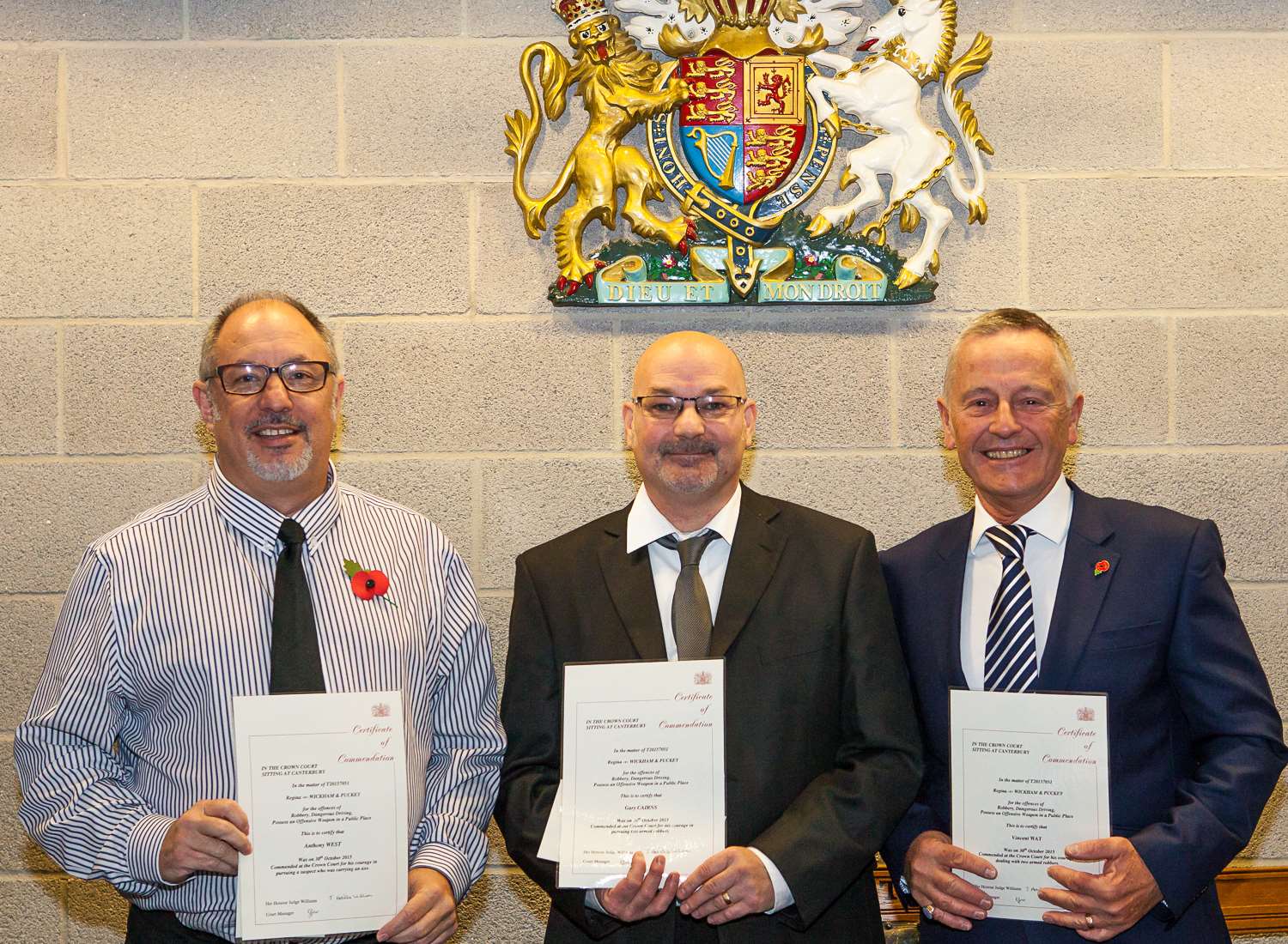 Anthony West, Gary Cairns and Vincent Way have been presented with bravery awards