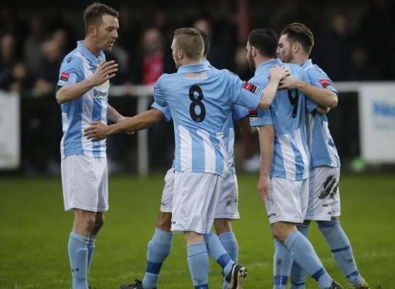 Invicta celebrate Ian Draycott'a (9) opener. Picture: Martin Apps.