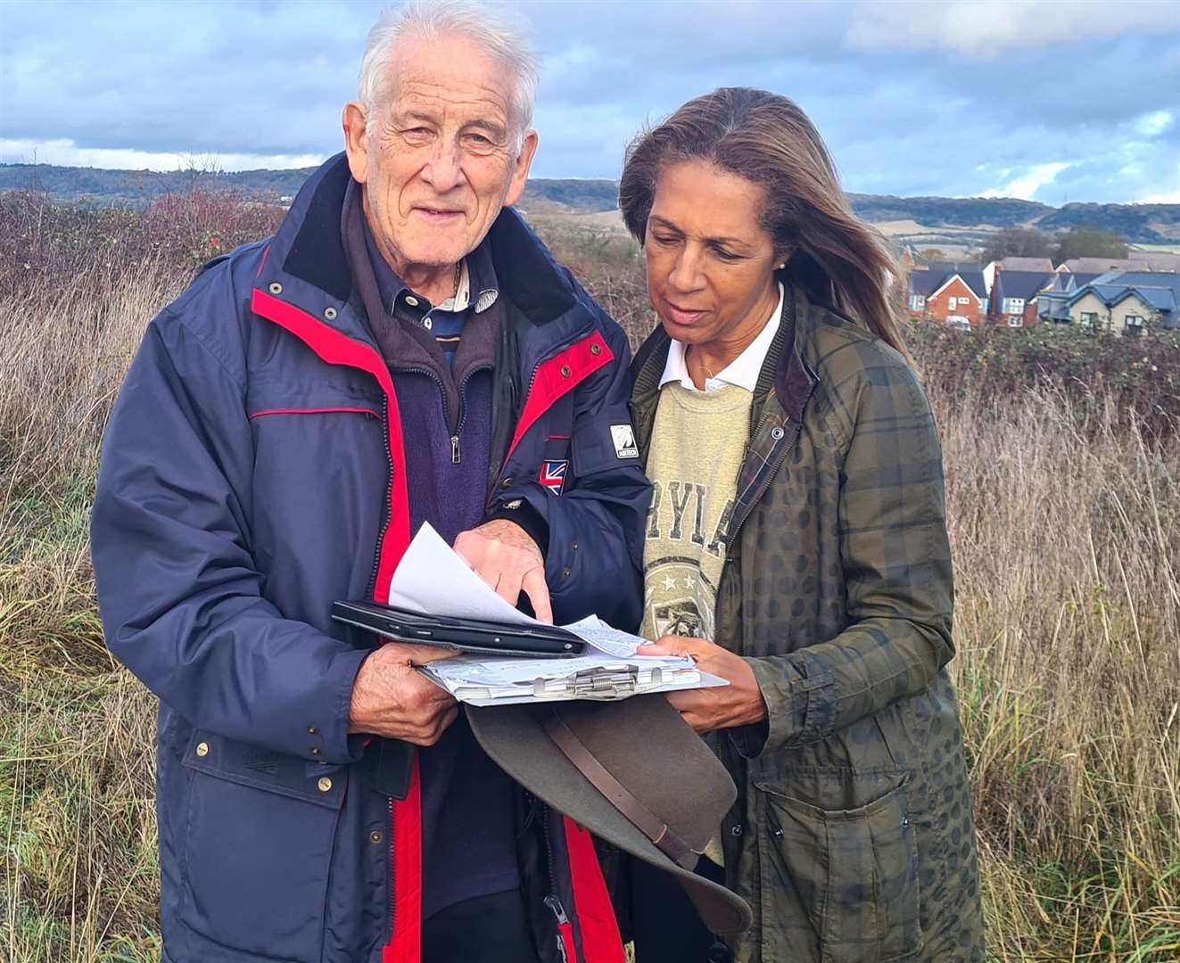 Helen Grant with campaigner Keith Young at Bunyards Farm