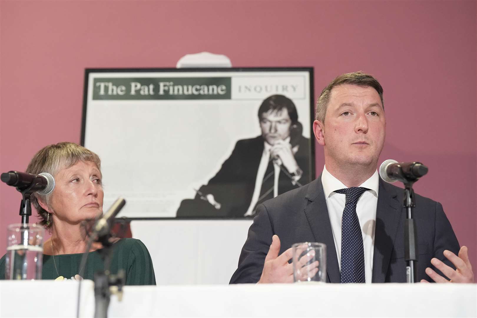 Geraldine Finucane, the widow of murdered Belfast solicitor Pat Finucane, with her son John Finucane (Niall Carson/PA)