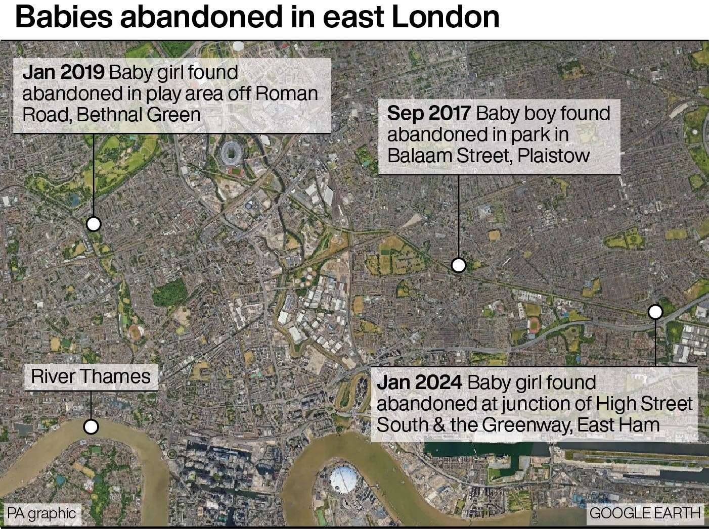 The children were found within a few miles of each other in east London (PA)